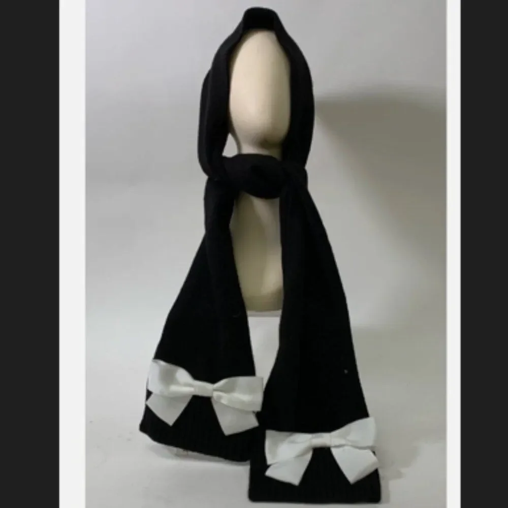 Kate Spade Black Cream Grosgrain Bows Muffler Scarf NWT - Picture 1 of 4